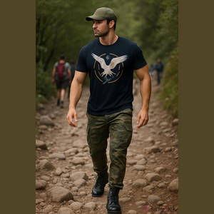 Coastal Division Army American white Eagle Black Cotton short sleeves T-Shirt XL